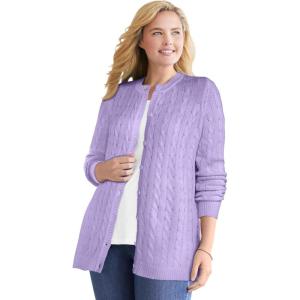 Woman Within Plus Size Cotton Cable Knit Cardigan Sweater(Soft Iris)