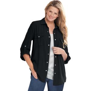 Woman Within Plus Size Cotton Gauze Bigshirt(Black)