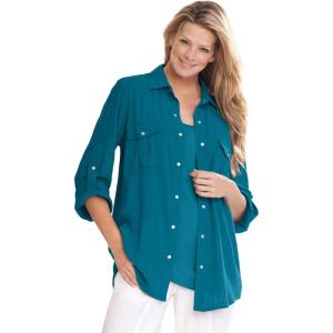 Woman Within Plus Size Cotton Gauze Bigshirt(Deep Teal)