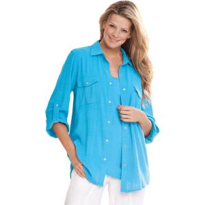 Woman Within Plus Size Cotton Gauze Bigshirt(Paradise Blue)