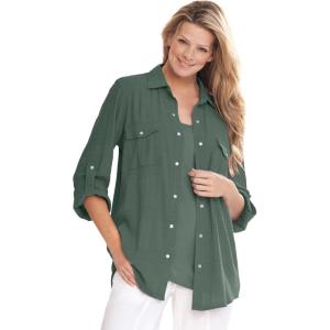 Woman Within Plus Size Cotton Gauze Bigshirt(Pine)