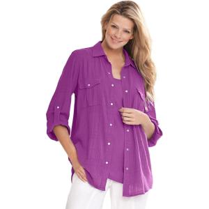 Woman Within Plus Size Cotton Gauze Bigshirt(Purple Magenta)