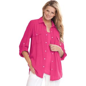 Woman Within Plus Size Cotton Gauze Bigshirt(Raspberry Sorbet)