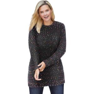 Woman Within Plus Size Crewneck Chenille Sweater(Black Multi Confetti)