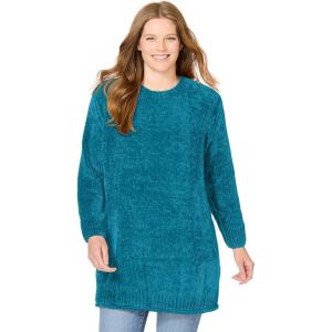 Woman Within Plus Size Crewneck Chenille Sweater(Deep Teal)