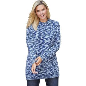 Woman Within Plus Size Crewneck Chenille Sweater(Evening Blue Space Dye)