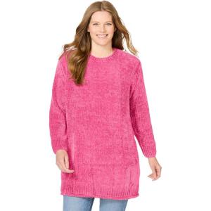Woman Within Plus Size Crewneck Chenille Sweater(Peony Petal)