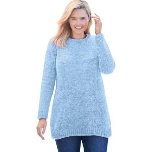Woman Within Plus Size Crewneck Chenille Sweater(Sky Blue)