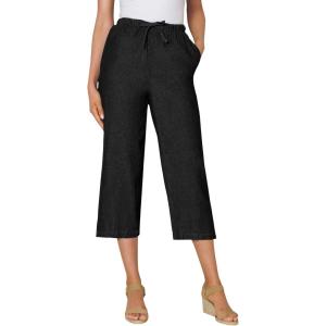 Woman Within Plus Size Drawstring Denim Capri(Black)
