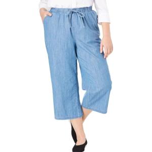 Woman Within Plus Size Drawstring Denim Capri(Light Wash)