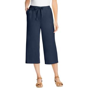 Woman Within Plus Size Drawstring Denim Capri(Navy)