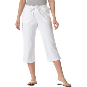 Woman Within Plus Size Drawstring Denim Capri(White)