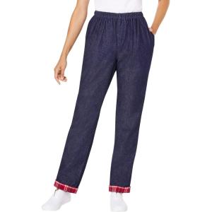 Woman Within Plus Size Elastic-Waist Cotton Straight Leg Denim Pant with Flannel Lining(Indigo)