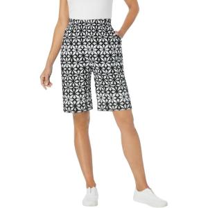 Woman Within Plus Size Elastic-Waist Knit Short(Black Watercolor Tile)