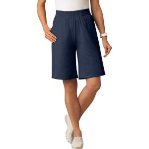 Woman Within Plus Size Elastic-Waist Knit Short(Navy)