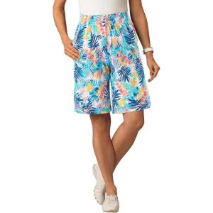 Woman Within Plus Size Elastic-Waist Knit Short(White Multi Tropicana)