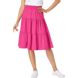 Woman Within Plus Size Elastic-Waist Knit Tiered Skirt(Raspberry Sorbet)