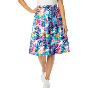 Woman Within Plus Size Elastic-Waist Knit Tiered Skirt(White Multi Tropicana)