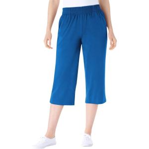 Woman Within Plus Size Elastic-Waist Pull-On Knit Pocket Capri Pants(Bright Cobalt)