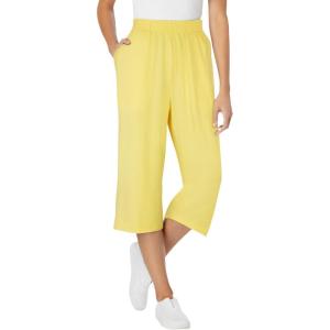 Woman Within Plus Size Elastic-Waist Pull-On Knit Pocket Capri Pants(Primrose Yellow)
