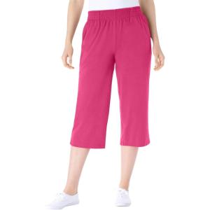 Woman Within Plus Size Elastic-Waist Pull-On Knit Pocket Capri Pants(Raspberry Sorbet)