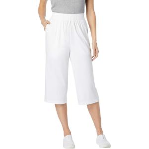 Woman Within Plus Size Elastic-Waist Pull-On Knit Pocket Capri Pants(White)