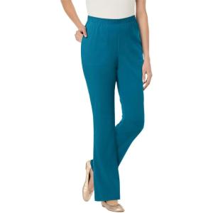 Woman Within Plus Size Fineline Stretch Denim Pull-On Bootcut Jeans(Deep Teal)