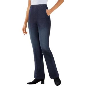 Woman Within Plus Size Fineline Stretch Denim Pull-On Bootcut Jeans(Indigo Sanded)
