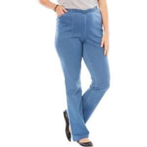 Woman Within Plus Size Fineline Stretch Denim Pull-On Bootcut Jeans(Light Stonewash)