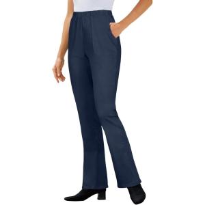 Woman Within Plus Size Fineline Stretch Denim Pull-On Bootcut Jeans(Navy)