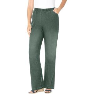 Woman Within Plus Size Fineline Stretch Denim Pull-On Bootcut Jeans(Pine)
