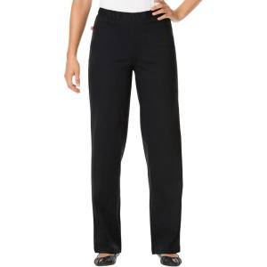 Woman Within Plus Size Fineline Stretch Denim Wide-Leg Pull-On Jeans(Black)