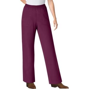 Woman Within Plus Size Fineline Stretch Denim Wide-Leg Pull-On Jeans(Deep Claret)