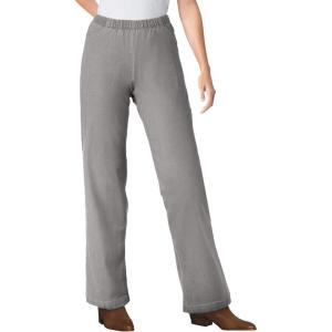 Woman Within Plus Size Fineline Stretch Denim Wide-Leg Pull-On Jeans(Grey Denim)