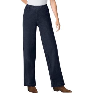 Woman Within Plus Size Fineline Stretch Denim Wide-Leg Pull-On Jeans(Indigo)