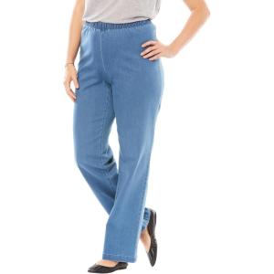 Woman Within Plus Size Fineline Stretch Denim Wide-Leg Pull-On Jeans(Light Stonewash)