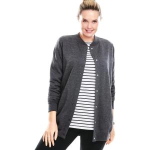 Woman Within Plus Size Fleece Baseball Jacket Long Oversized Fleece Coat(Heather Charcoal)