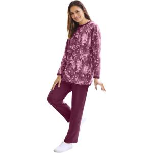 Woman Within Plus Size Fleece Sweatshirt Set(Deep Claret Tie Dye)