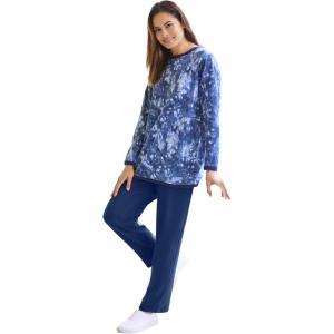 Woman Within Plus Size Fleece Sweatshirt Set(Evening Blue Tie Dye)