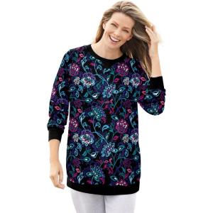 Woman Within Plus Size Fleece Sweatshirt(Black Multi Batik)