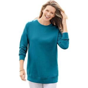 Woman Within Plus Size Fleece Sweatshirt(Deep Teal)