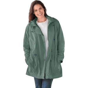 Woman Within Plus Size Fleece-Lined Taslon Anorak(Pine)
