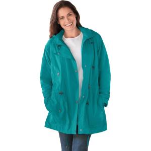 Woman Within Plus Size Fleece-Lined Taslon Anorak(Waterfall)