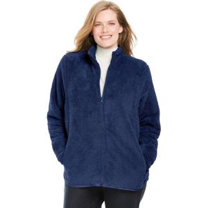 Woman Within Plus Size Fluffy Fleece Jacket Oversized Zip-Up Jacket(Evening Blue)