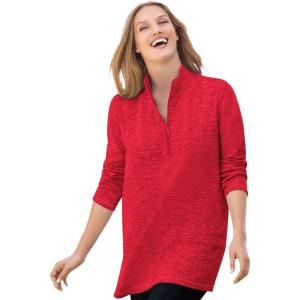 Woman Within Plus Size French Terry Quarter-Zip Sweatshirt(Vivid Red Marled)