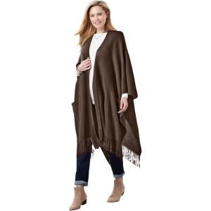 Woman Within Plus Size Fringed Cape(Chocolate)