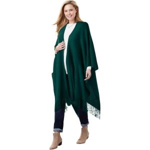 Woman Within Plus Size Fringed Cape(Emerald Green)