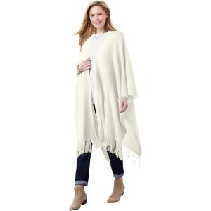 Woman Within Plus Size Fringed Cape(Ivory)