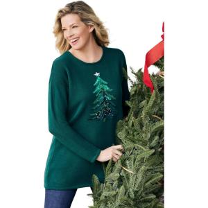 Woman Within Plus Size Holiday Sweater(Emerald Green Tree)