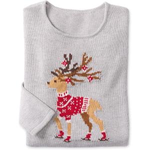 Woman Within Plus Size Holiday Sweater(Heather Grey Reindeer)